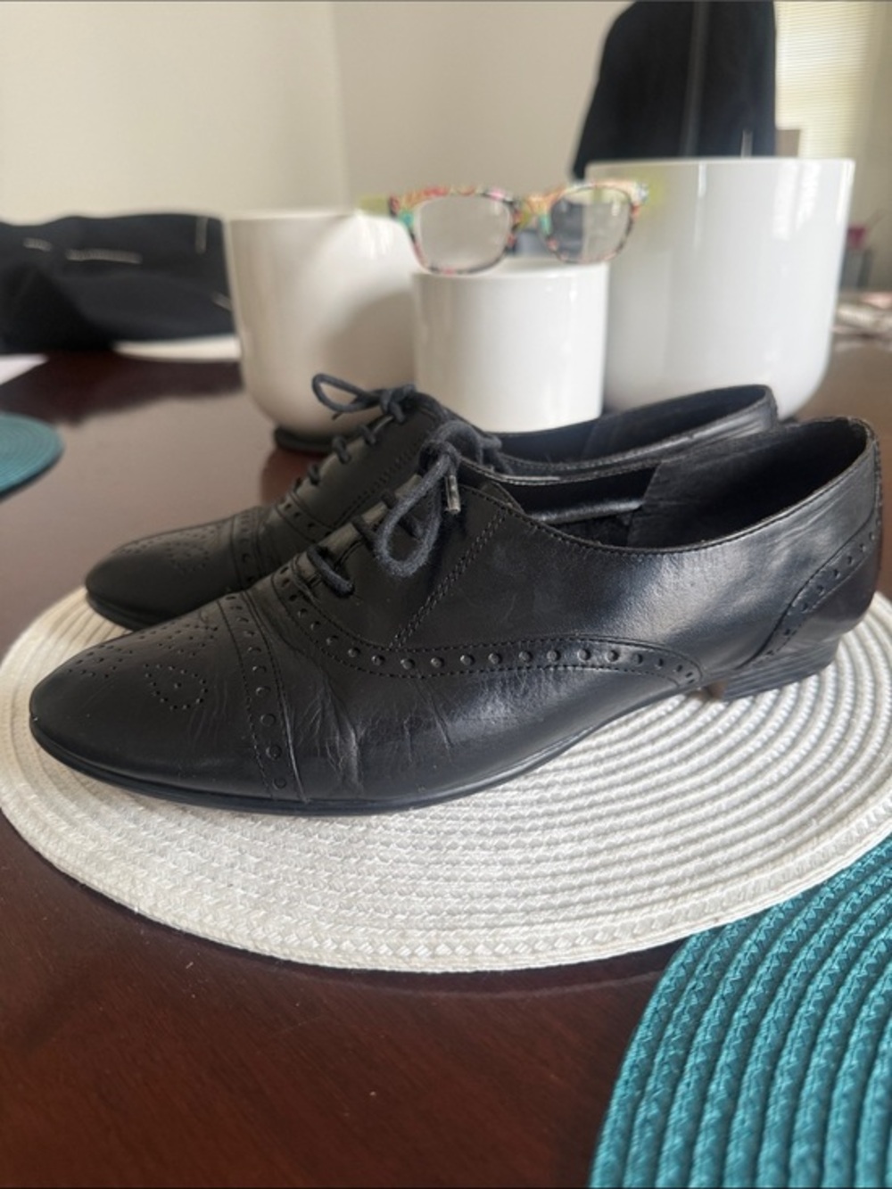 Leather Craft by Premier Collection Black Leather Brogue Oxford Lace-Up Shoes